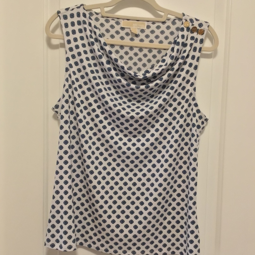 Michael Kors White Black Green Cowl Neck Tank - Size M
